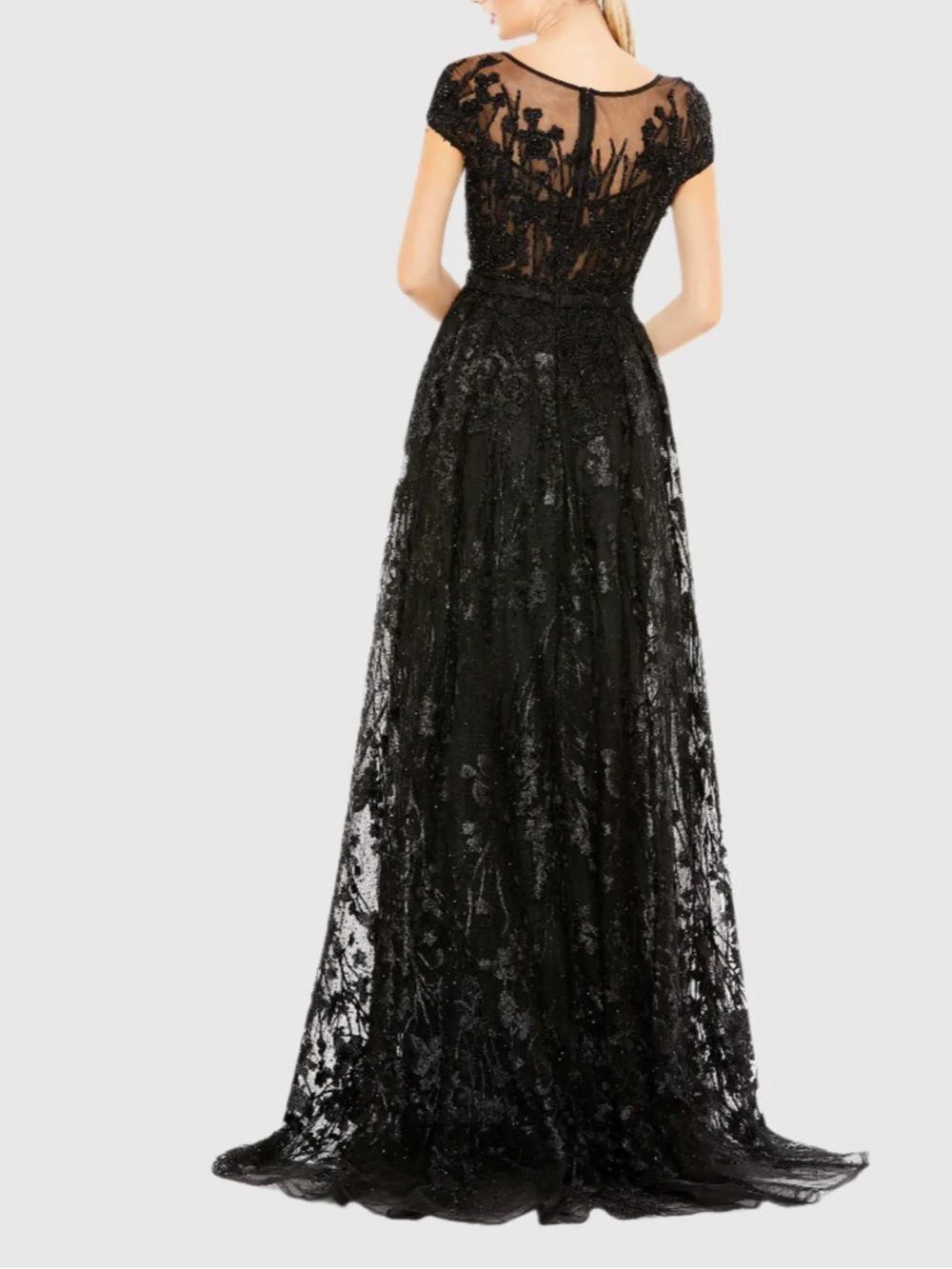 MAC DUGGAL 20405 Black Embellished Floral Cap Sleeve A Line Gown - Picture 4 of 10